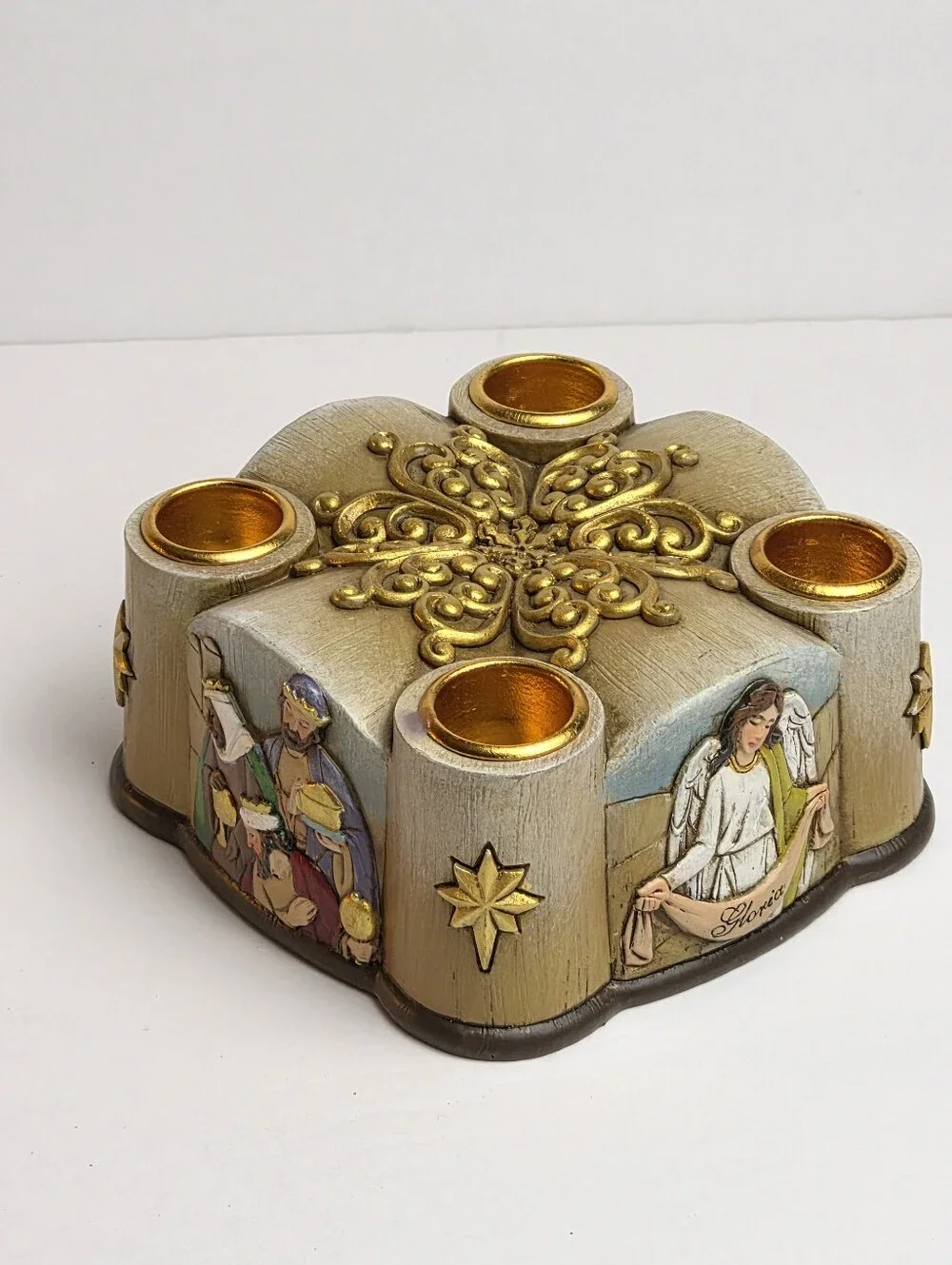 Nativity Christmas Advent Holy Family Candle Holder - Holds 4 Candles - New